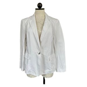 Lafayette 148 New York White Cotton Linen Single Button Blazer Jacket Size 8
